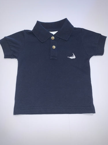 Navy short sleeve polo with white island