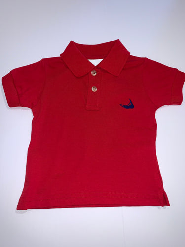 Red short sleeve polo with royal island