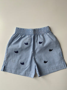 Chambray pinstripe short with whales
