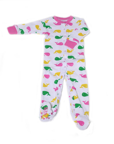 Pink whale organic cotton footie