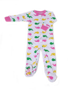 Pink whale organic cotton footie