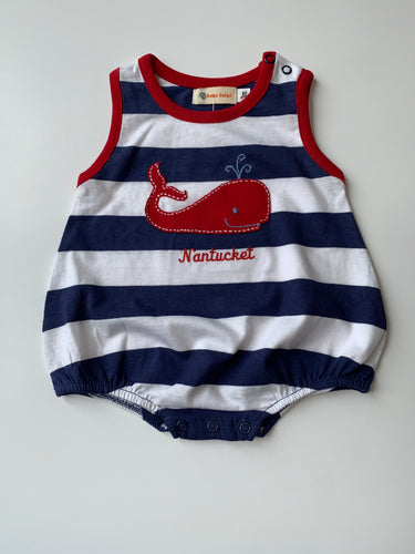Nantucket royal and white stripe bubble with a red whale
