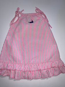 Pink pinstripe tie dress with navy island