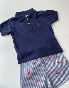 Navy short sleeve polo with lobster